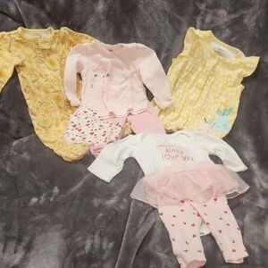 Carter's Pink Striped and Yellow Floral Baby Set